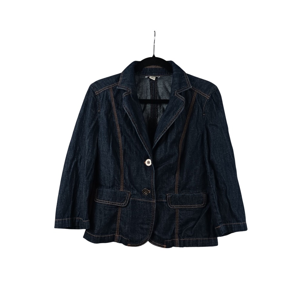 Ann Taylor Loft Denim Blazer Jacket Blue Jean Button Front Women's Size 8